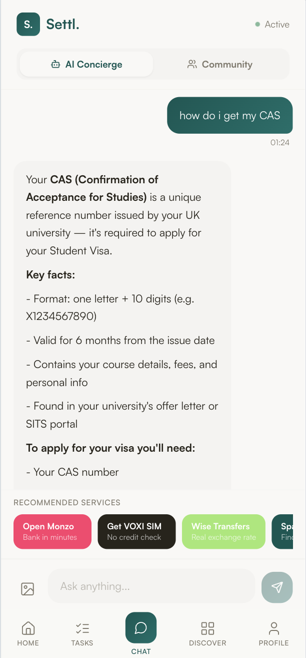 Settl AI concierge chat